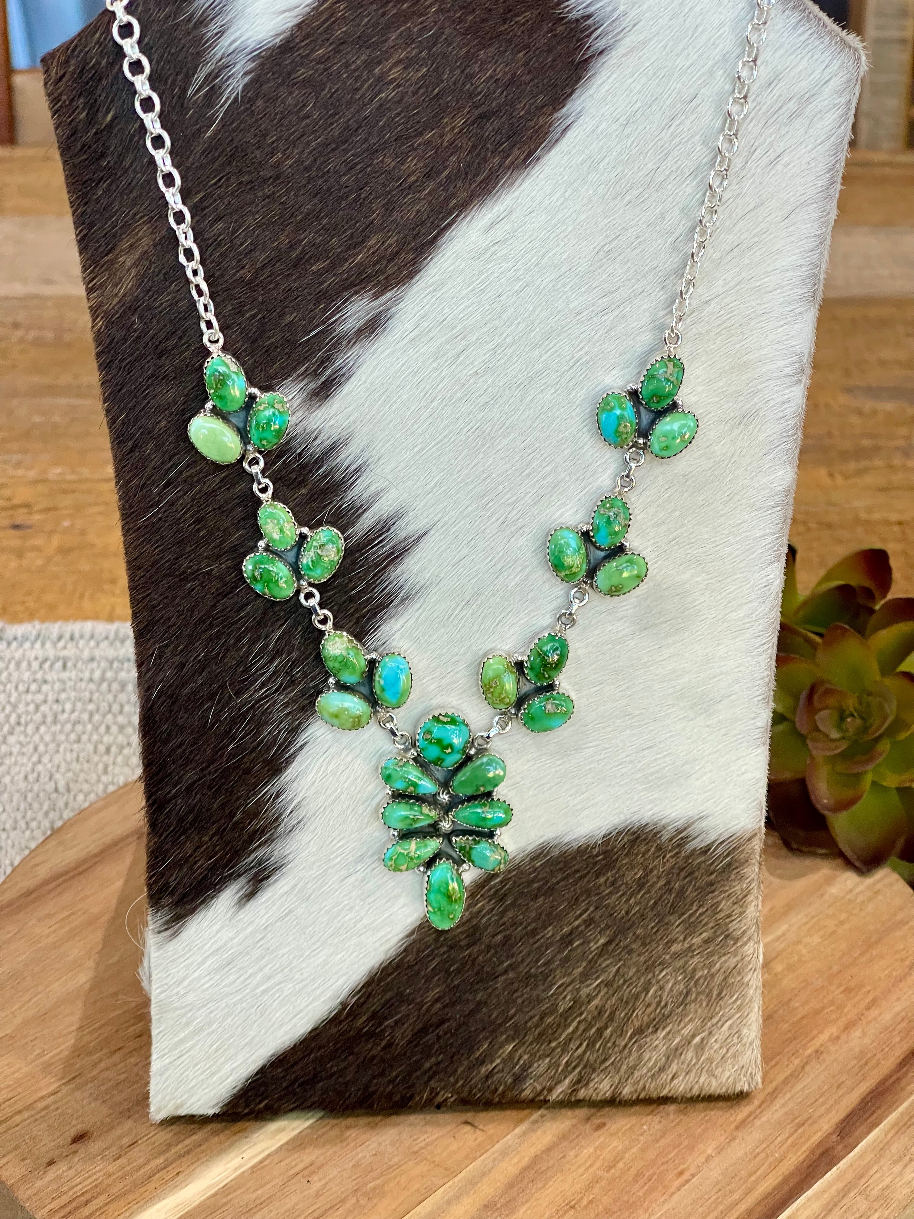 Handmade Sterling Silver & Sonoran Mountain Turquoise Cluster Necklace